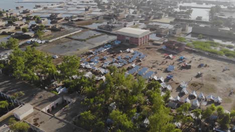 Aerial-View-Of-Camp-Site-For-Flood-Victims-In-Maher,-Sindh