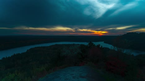 Vibrant-timelapse-of-national-park-with-lake-and-changing-color-sky