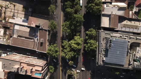 Bird-eye-view-shot-of-Alameda-avenue-in-downtown-of-Santiago-de-Chile,-UHD-4K-aerial