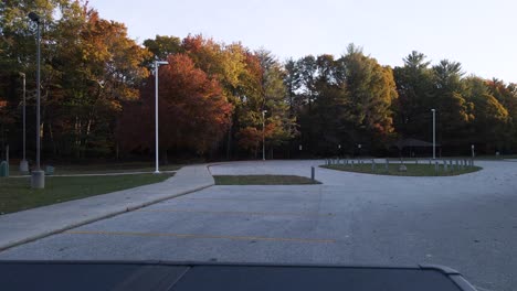 An-empty-parking-lot-in-the-middle-of-Autumn
