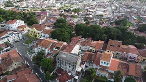 Historical-Brazilian-Town-Olinda-Beautiful-Portuguese-Architecture-by-the-Atlantic-Ocean-Recife,-Brazil-by-Drone-4k-Aerial-Nature-+-Travel