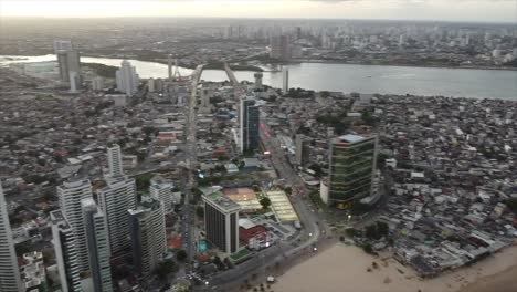 Above-Shot-of-Boa-Viagem-Beach-and-City-,-Ocean-Front-SkyScrappers-in-Thriving-Brazilian-City