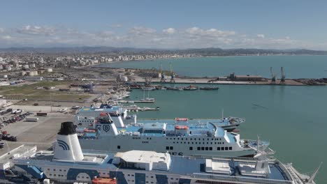 Public-passenger-ferries-in-Durres-Port,-Albania-on-Adriatic-sea-coast
