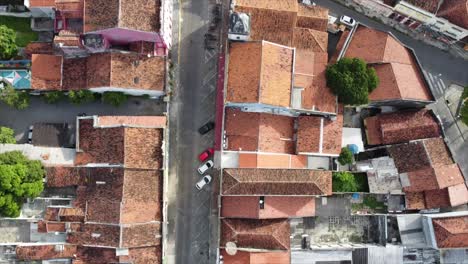 Top-Down-Historical-Brazilian-Town-Olinda-Beautiful-Portuguese-Architecture-Recife,-Brazil-by-Drone-4k-Aerial-Nature-+-Travel