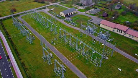 Drone-aerial-view-of-a-electric-power-plant-in-a-green-environment-in-Northern-Europe