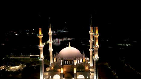 Night-aerial-view-of-Hala-Sultan-Mosque-in-Northern-Cyprus-2
