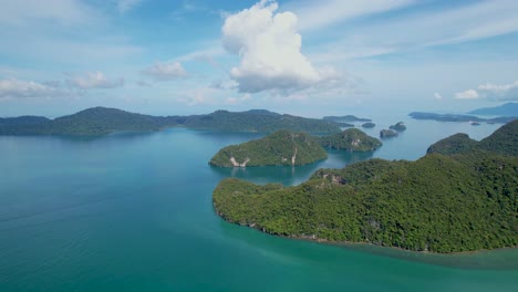 Aerial-panorama-of-Dayang-Bunting-lake-in-Malaysia,-Langkawi-Island