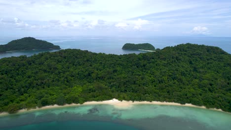 Beautiful-Beras-Basah-Island-in-Malaysia,-drone-flyover