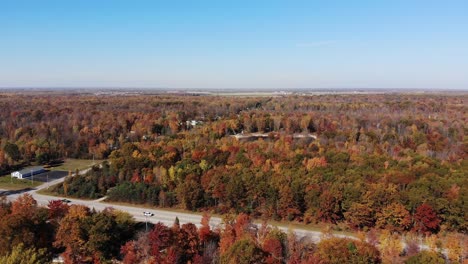 A-high-angle-aerial-view-of-Michigan-autumn-foliage