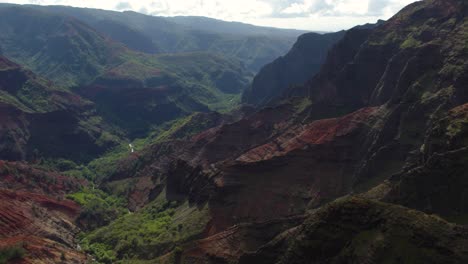 Cinematic-aerial-shot-over-famous-Waimea-canyon-on-Kauai