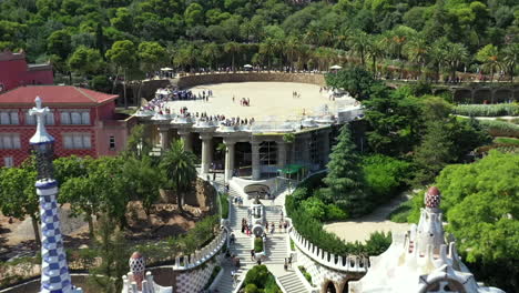 Parc-Guell-in-Barcelona,-seen-from-above,-summer