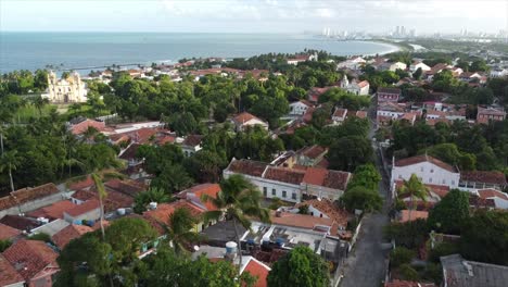Historic-Brazilian-town-Olinda-Aerial-looking-out-into-the-Atlantic-Ocean