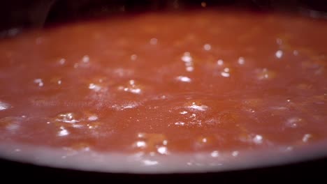 Cocinar-Salsa-De-Tomate-Rojo,-Hirviendo-En-Una-Olla-Caliente