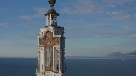 Aerial-view-church-tower-on-coastline-landscape-005