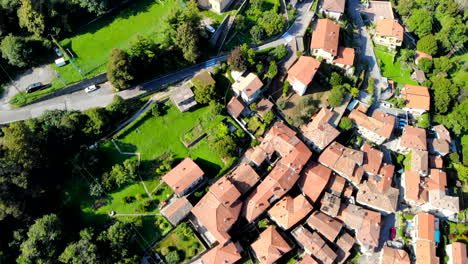 Overhead-drone-shot-of-an-Italian-village-in-Perledo,-Italy,-near-Lake-Como