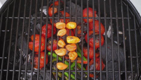 Hot-Spicy-Serrano-Chilli-and-Habanero-Chilli-on-Grill-at-a-Meixcan-BBQ
