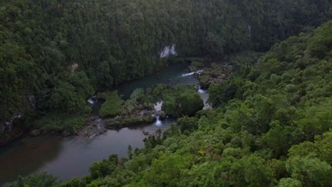 Aerial-pull-back-shot-of-river-rapids-in-Bohol-Philippians