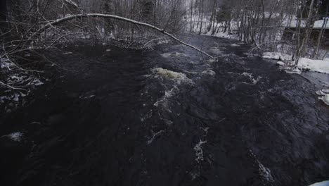 Winter-dark-blue-river-in-slow-motion-with-waves-and-foam