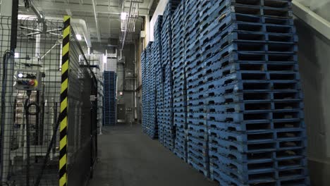 Tilt-up-stack-of-blue-palettes-in-a-factory