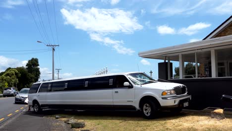 Shot-of-white-wedding-car-or-limo