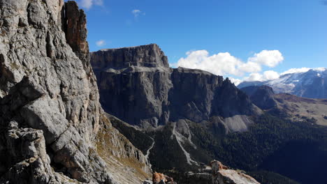 Drone-flying-over-mountain-top-in-Italian-Dolomite-mountain-range