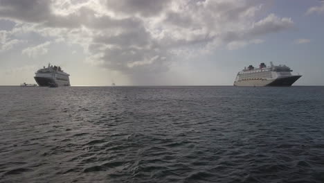 Drone-Shot-of-2-Cruise-ships-at-port-in-Grand-Cayman