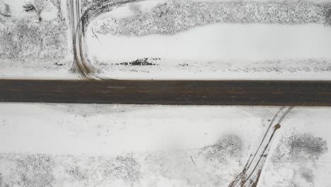 Aerial-view-of-snow-covered-road