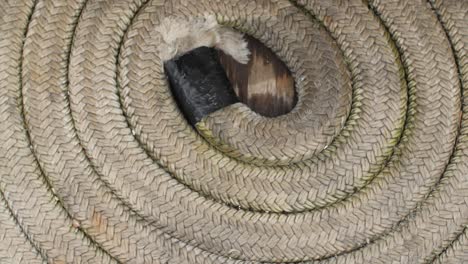Closeup-shot-of-a-spiral-rope-on-a-sailboat-deck