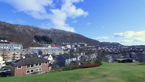 Landåsparken-in-Bergen,-Norway-on-a-sunny-day-with-blue-skyes