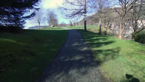 Landåsparken-in-Bergen,-Norway-on-a-sunny-day-with-blue-skyes