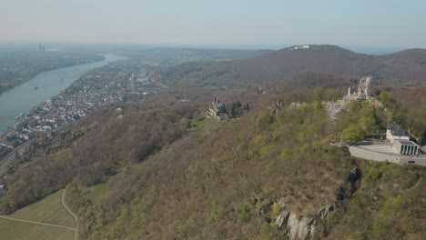 Drone---Aerial-shot-of-the-Drachenfels-with-castle-Drachenburg-and-the-river-rhine-Siebengebirge-near-Bonn---Königswinter-25p