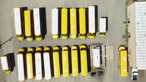 Aerial-view-of-school-bus-parking-lot
