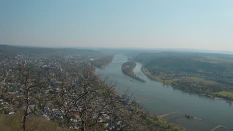 Drone---Aerial-shot-of-the-river-rhine-Siebengebirge-Drachenfels-near-Bonn---Königswinter-30p