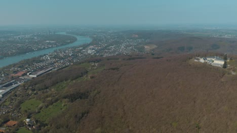 Drone-shot-of-Petersberg-near-Bonn---Königswinter-with-the-river-rhine-4K-30-fps