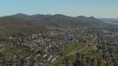 Drone---Aerial-panorama-shot-of-the-seven-mountains-and-the-river-rhine-Siebengebirge-30p