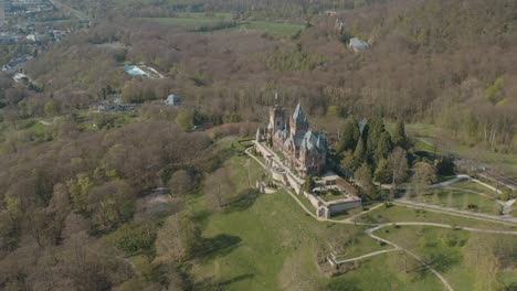 Drone---Aerial-shot-of-the-castle-Drachenburg-Siebengebirge-near-Bonn---Königswinter-30p
