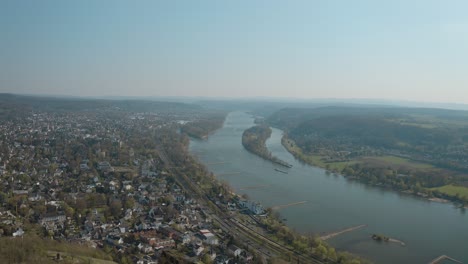 Drone---Aerial-shot-of-the-river-rhine-Siebengebirge-Drachenfels-near-Bonn---Königswinter-25p