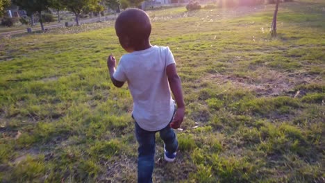 Video-Divertido-De-Un-Niño-Negro-Corriendo-En-La-Hierba-Y-Asustándose-Y-Riéndose