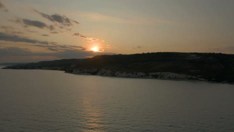 Aerial-view-of-majestic-sunset-over-Black-Sea-coastline