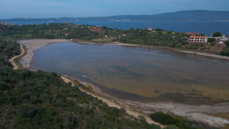 Aerial-footage-of-lake-in-Ouranoupoli-in-Athos-in-Halkidiki
