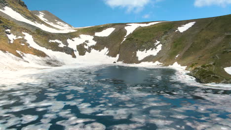 Luftaufnahme-Des-Zugefrorenen-Sees-Hoch-Im-Berg