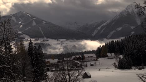 Small-mountain-village-timelaps-with-moving-clouds
