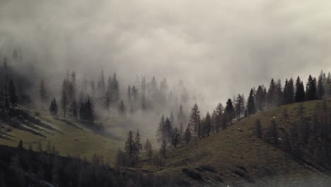 Bewegende-Wolken-Im-Wald-In-Den-Bergen-Der-Alpen