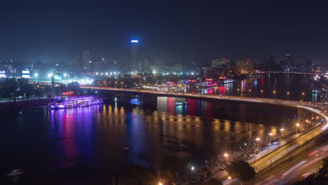 Time-lapse-shot-at-night-for-Nile-river-in-Cairo-Egypt