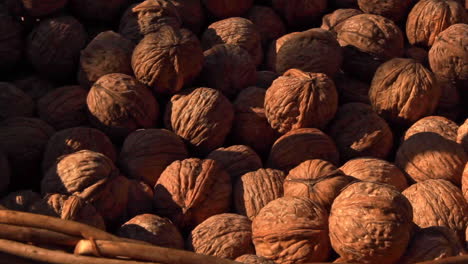 Close-up-walnuts-inside-wicker-basket.-pan-right