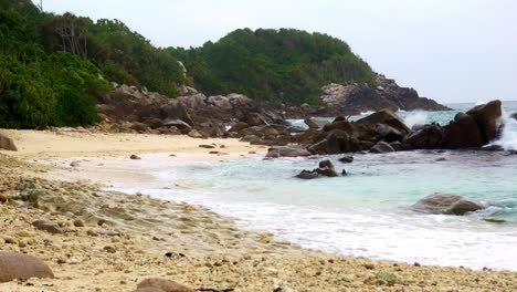 Beach-of-secluded-Seychelles-island,-Africa