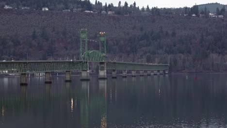 The-Hood-River-Bridge-With-Lights-From-Cars-Reflected-On-The-Columbia-River-Underneath
