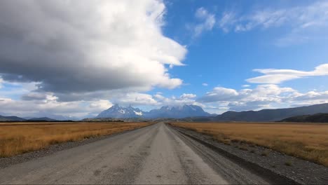 A-long-dirt-road-to-Torres-del-Paine-in-Chilean-Patagonia