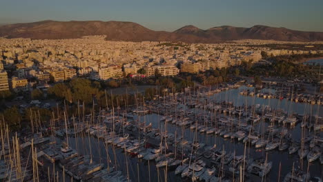 Aerial-view-of-Athens-harbor-full-with-many-yachts-and-catamarans