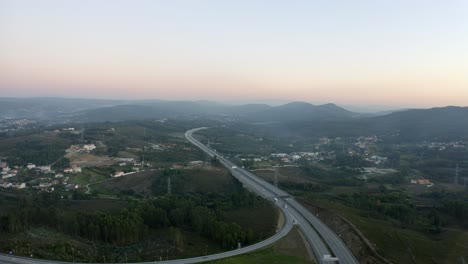 Aerial-view-of-a-highway-in-the-green-countryside-of-Portugal